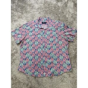 Vineyard Vines Shirt Mens 2XL Blue Red Green Palm Tree Classic Fit Murray Cotton